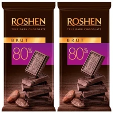 2PCS Ukrainian Sweets ROSHEN True Dark Chocolate Bars Brut 80% Cocoa 2x 85g/3oz
