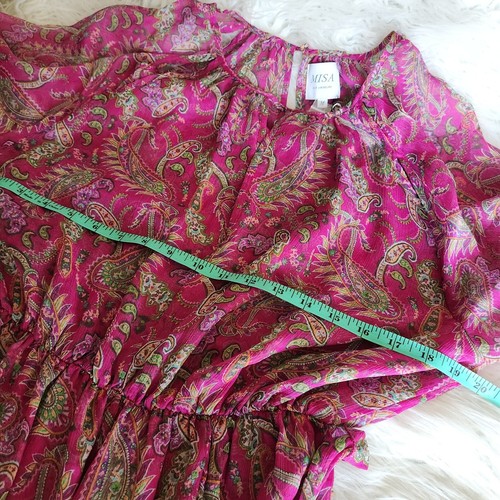 Misa Paisley Maxi Dress Womens M Sheer Chiffon Cut Out Neckline Fuchsia NWOT - Picture 7 of 16