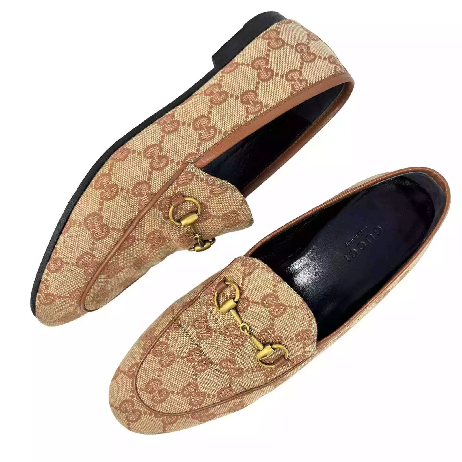 Mocassins Gucci GG Guccissima Logo Supreme Gold Horsebit toile jordaan EU 36,5