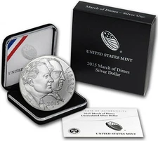 2015 P March of Dimes Silver BU One Dollar $1 US Mint Coin with Box and COA 