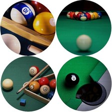 Billiards Pool 8-Ball Cue Drink Coasters Polyester Top Rubber Bottom Set of 4