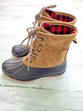 Alpine Woods Women's Size 7 M Brown Ankle Duck Rain Boots Lace Up Plaid Lining