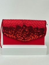 Magid Beaded Sequin Red Satin Evening Purse Clutch Handbag NWT