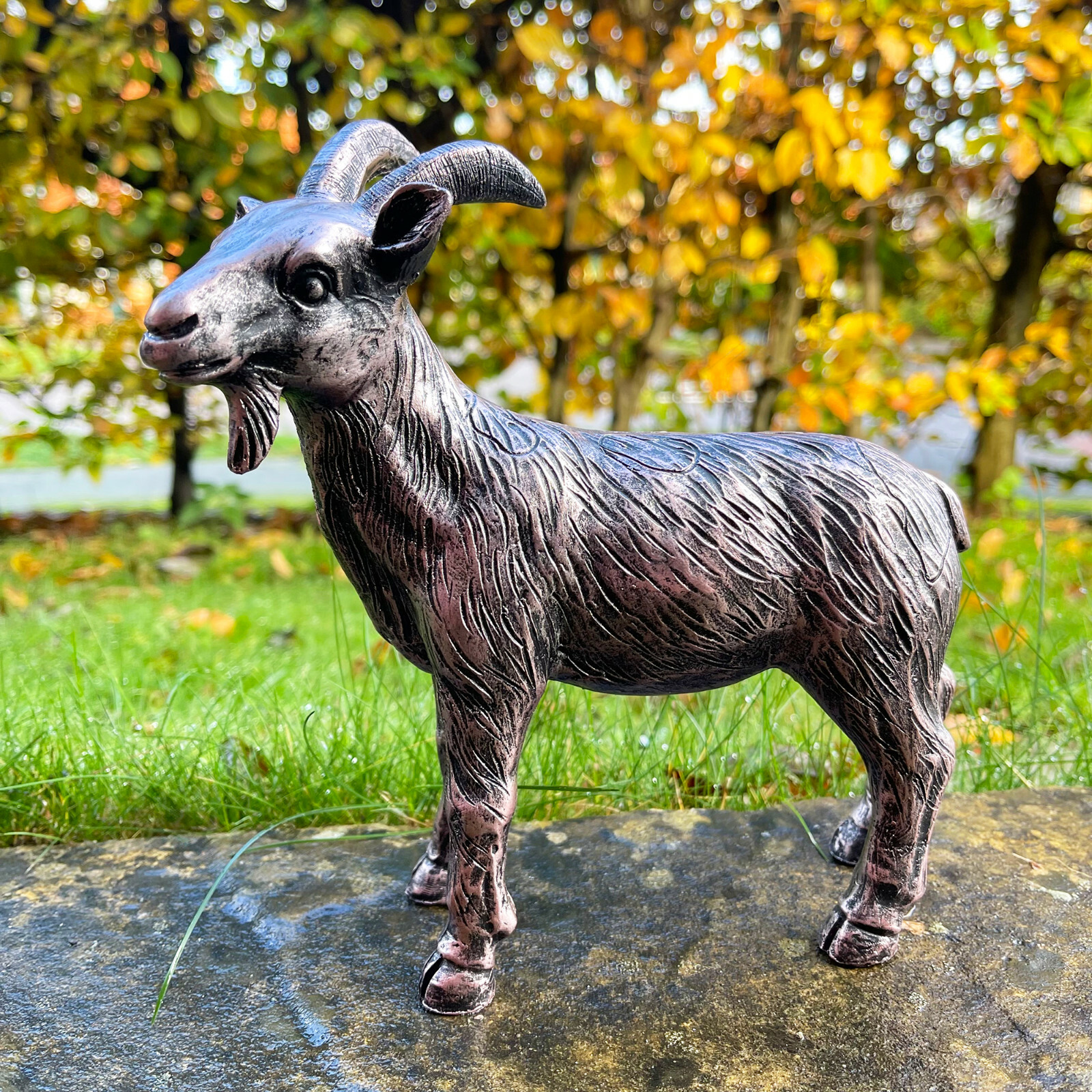Resin Goat Ornament Decoration Bronze Effect 20cm Home Garden Animal Decor Gift