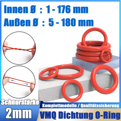 O-Ring Ø 1-176 mm Schnurstärke 2,0 mm DIN3771 Silikon Dichtring Oring Nullring