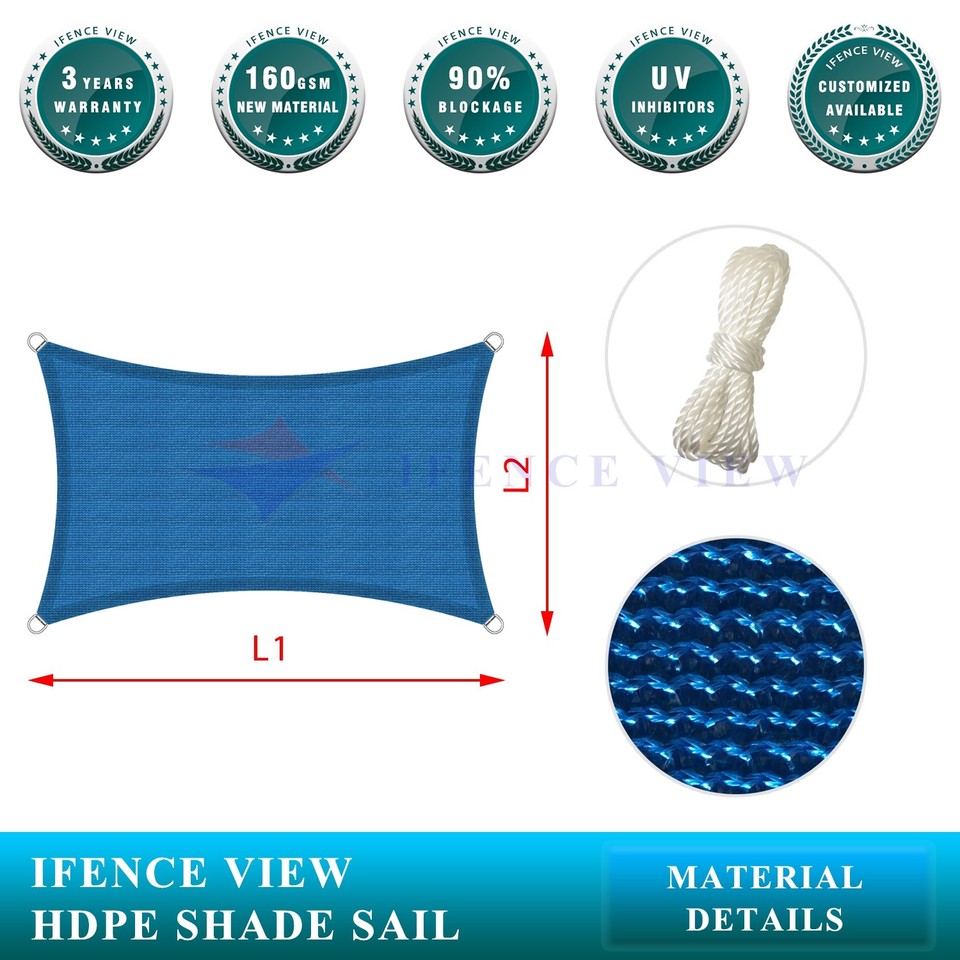 Toldo Vela Rectangular Ifenceview Azul | 19x19 Hasta 19x48 Pies | Resistente Para Patio Y Jardín