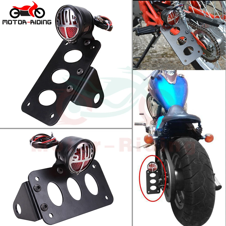 Luz de freio traseira de motocicleta placa de licença suporte lateral para Harley Chopper - Imagem 2 de 4
