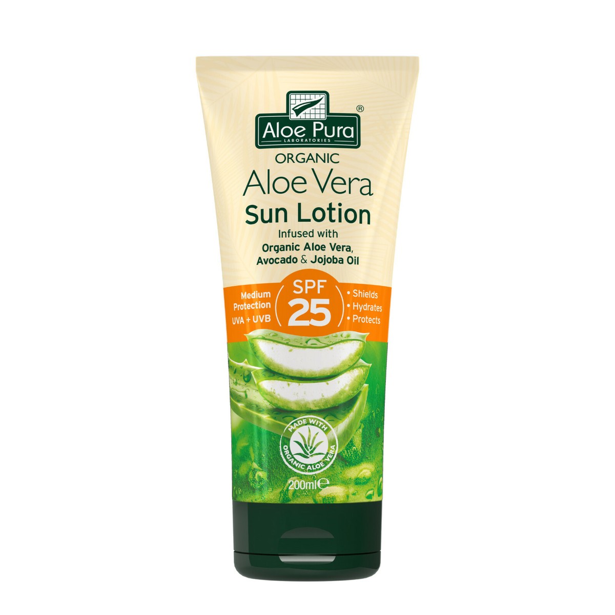 Organic Aloe Vera SPF 25 Sun Lotion infused with Avocado & Jojoba Oil 200ml  5029354002725| eBay