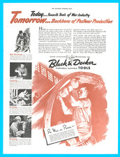 Black & Decker electric tools industrial manufacturing factory print ad 1943