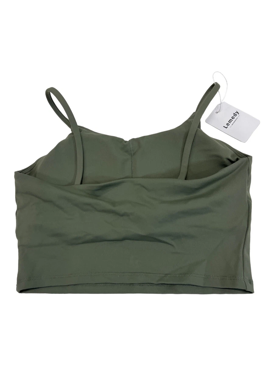 Lemedy Womens M Padded Sports Bra Yoga Tank Top Olive Green