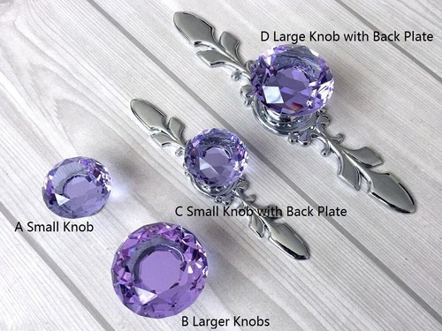Luxury Diamond purple Crystal Drawer Knob Handle Glass Dresser Silver Pulls - Picture 14 of 15