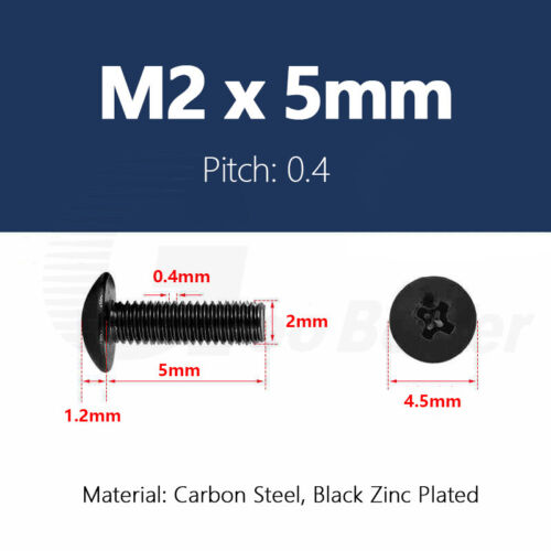 M2/3/4/5/6 Phillips Pan Truss Head Machine Screws Bolts Black Zinc-plated Steel - Picture 14 of 69