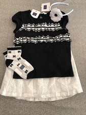 NWT Janie and Jack girl 4-piece SUMMER ruffled black white skirt socks SET 4 5
