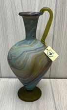 PHOENICIA Hand Made Glass Jug Vase Handle Swirl Satin Glass