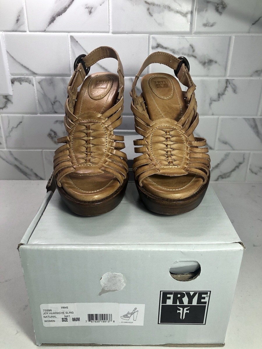 Frye Natural Joy Huarache Platform Slingback Heel Sandal Shoes Size Brown