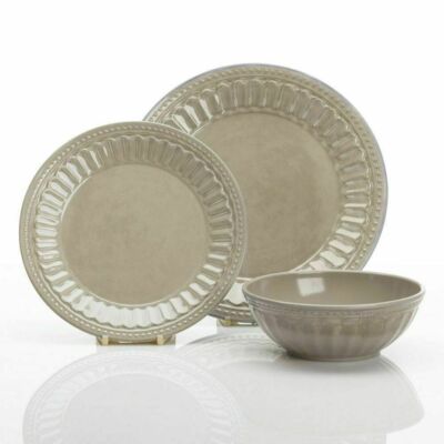 12Pc Melamine Dinner Set Vintage Beige Motorhome Crockery Dining Plates  Bowls UK