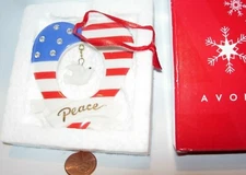 Avon Christmas tree Ornament Stars and Strips peace Dove ceramic patriotic usa