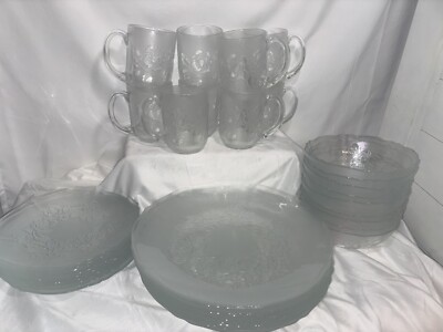 RARE Arcoroc Clear Rosa 36 Pieces Place Settings For 9 Hard To Find Set #1
