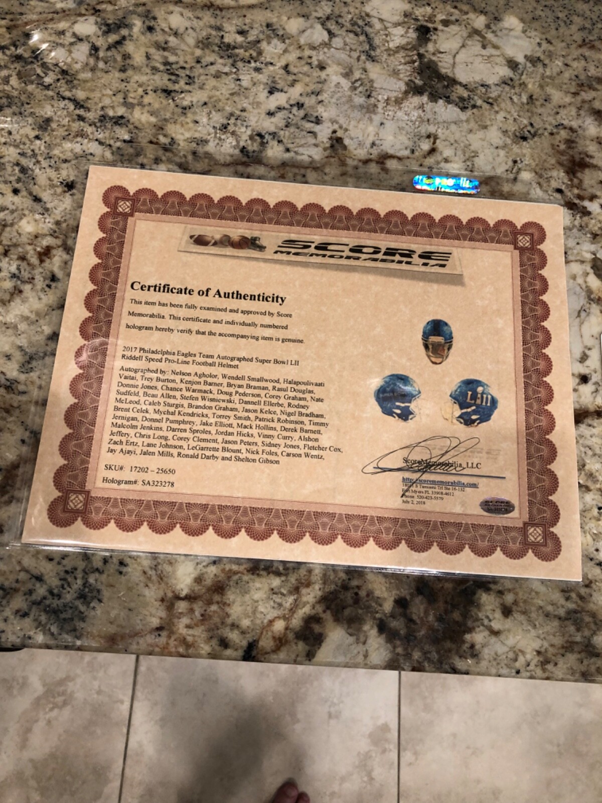 Philadelphia Eagles Team Autographed Super Bowl 52 Helmet With Display