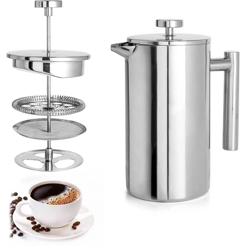 HBN French Press Removable Bottom Stainless Steel Coffee Maker 27Oz 3 Filtration