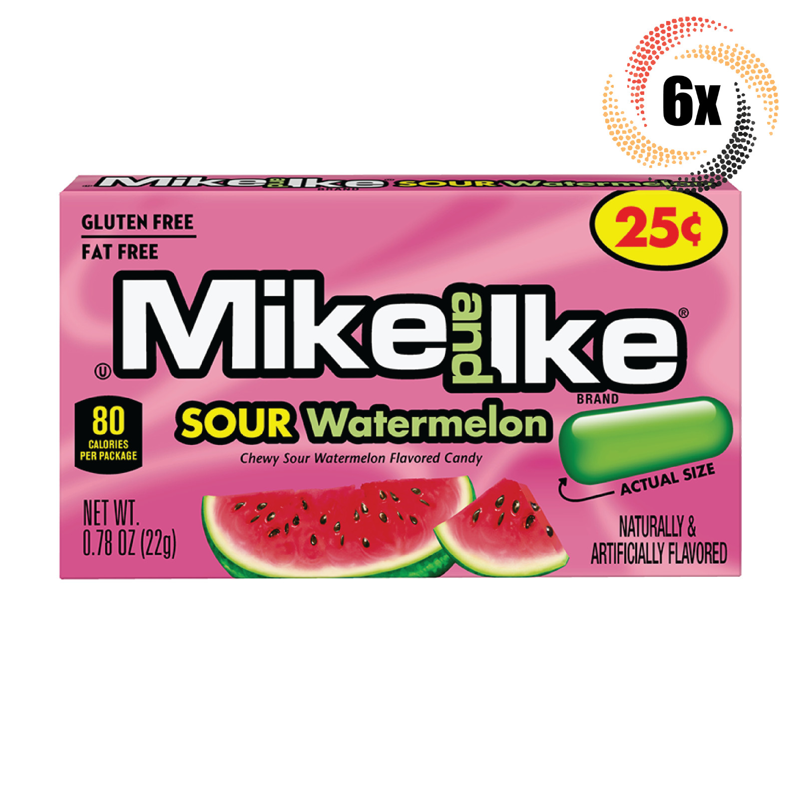 6x Packs Mike - Ike Sour Watermelon Chewy Candy 78oz Fat - Gluten Free 2190₽