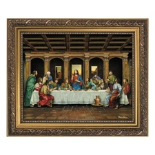 The Last Supper Framed Print Under Glass, With Gold Finish Frame, 12.5" Wide