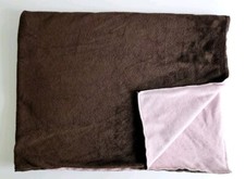Baby Essentials Girl Pink Brown Reversible Minky Blanket Solid Stitch Edge HTF