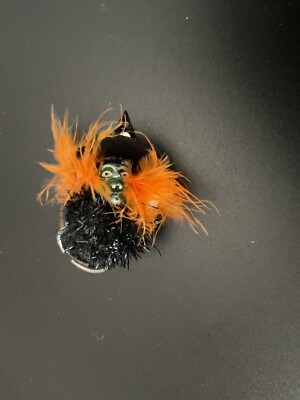 Vintage Halloween RING  WICKED WITCH GREEN FACE W/ SEQUIN HAT ORANGE HAIR