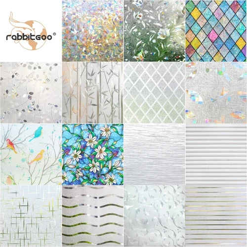 rabbitgoo Frosted Window Film Privacy Static Cling Stained Glass Film Decoration - Picture 1 of 37