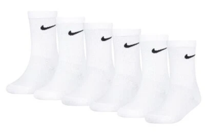 NEW Nike Children's White Crew Cotton Socks Kids JUNIOR - 6 Pairs