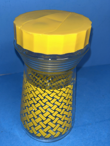 Vintage FOLGER'S Glass Coffee Jar 24 oz Yellow Plastic Flip Top Pour Spout - Picture 2 of 11