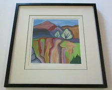 EXPRESSIONIST LANDSCAPE PAINTING COLORFUL MODERNIST MEADOW MYSTERY ARTIST SIGNED