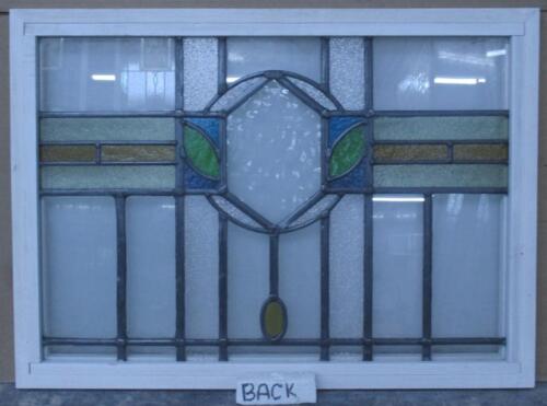 PRETTY GEOMETRIC ENGLISH LEADED STAINED GLASS WINDOW TRANSOM 27 1/4" x 19 3/4" - Picture 3 of 3