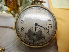 VINTAGE,ELGIN,OPEN FACE, POCKET WATCH 15J,G.F.SIZE,12,(1927),w/GOLD TONE CHAIN