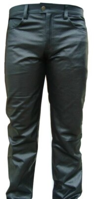 Perforated Summer Air Flow Genuine Leather Men's Pants Five Pockets Jeans Style