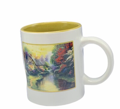 Thomas Kinkade coffee mug cup A Quiet Evening cottage painter light stream cabin