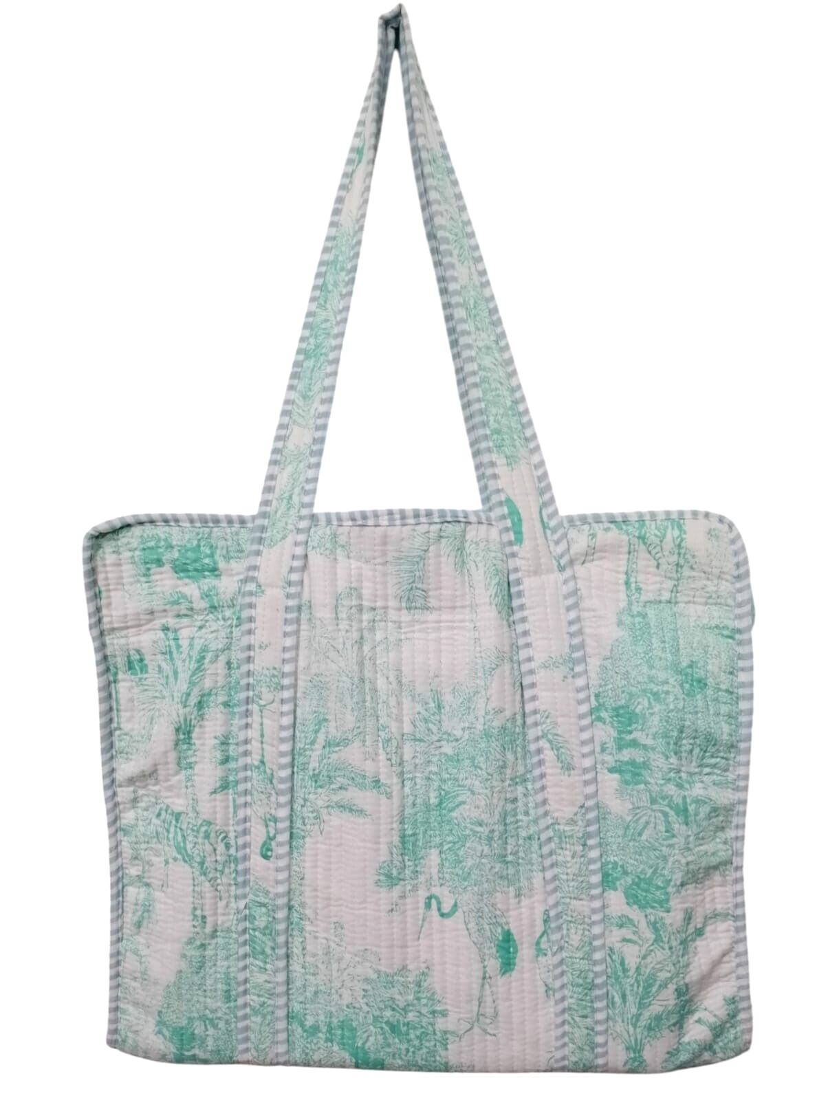 Quilted Women Tote Handbags Indian Cotton Hand Block Printed Shopping Carry Bags