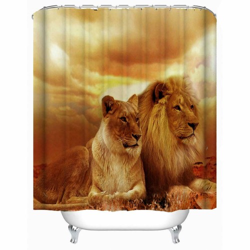 African Lion Fabric Shower Curtain Bathroom Decor with Hooks Washable - Picture 2 of 6