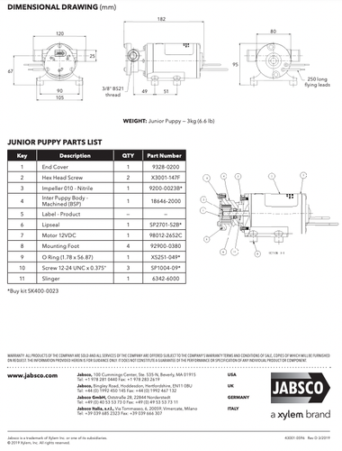 Jabsco 23670-4003 Junior Puppy Self-Priming Pump Flexible Impeller 1" 15 LPM 12v - Picture 6 of 12