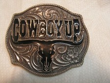 Cowboy UP Longhorn Ornate Western Attitude Montana Silversmith Belt Buckle