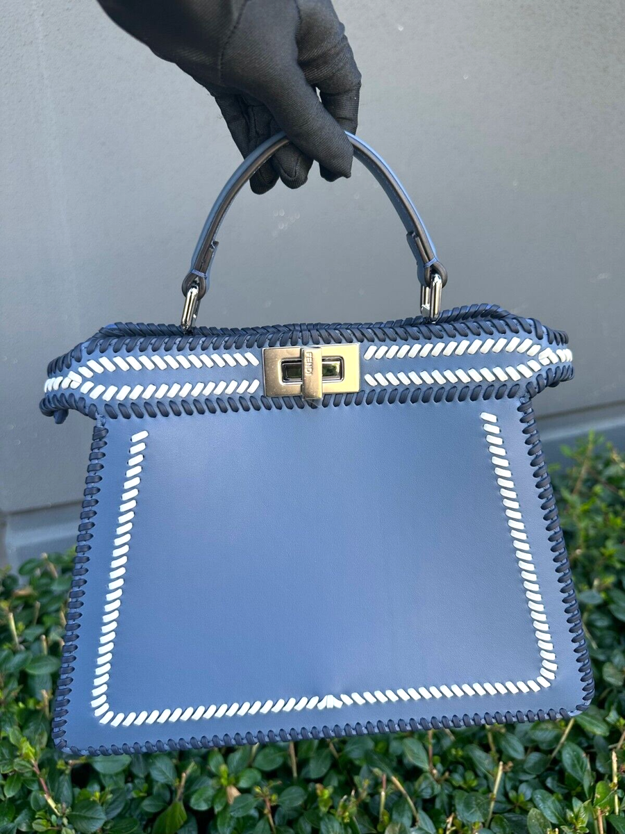 FENDI Peekaboo ISeeU Small Blue Leather Bag with Contrasting