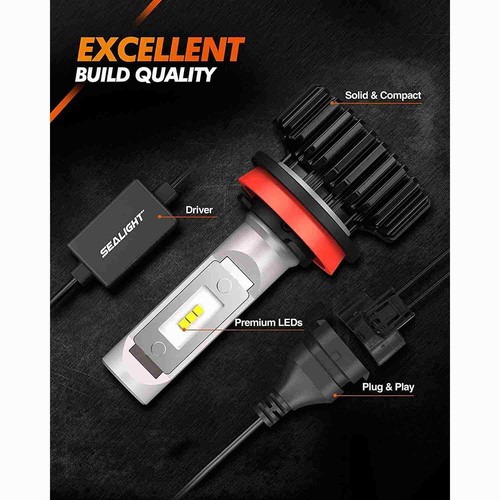 SEALIGHT X1 H11/H9/H8 6000K Super Bright White LED Headlight Bulbs Low Beam 2PCS - Foto 5 di 10