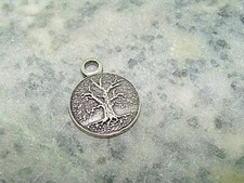 Oberon Design Silver Tone Tree Of Life Charm Pendant Round Britannia Metal 1x1"