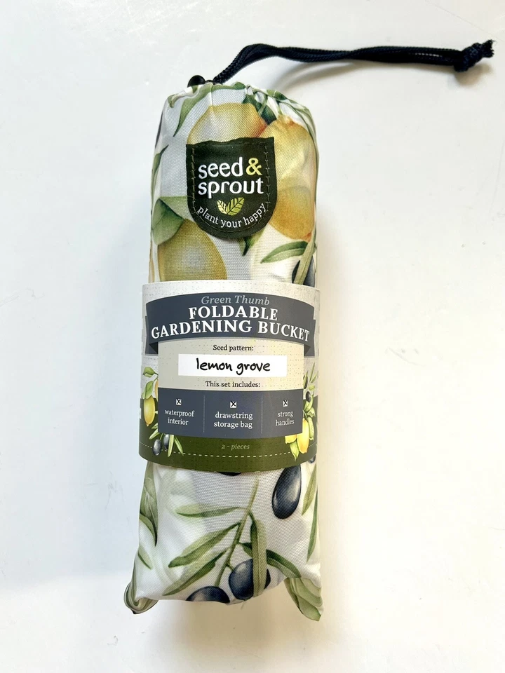 NEW! Seed & Sprout FOLDABLE GARDENING BUCKET in “Lemon Grove” w/Drawstring Bag - Image 4 of 4
