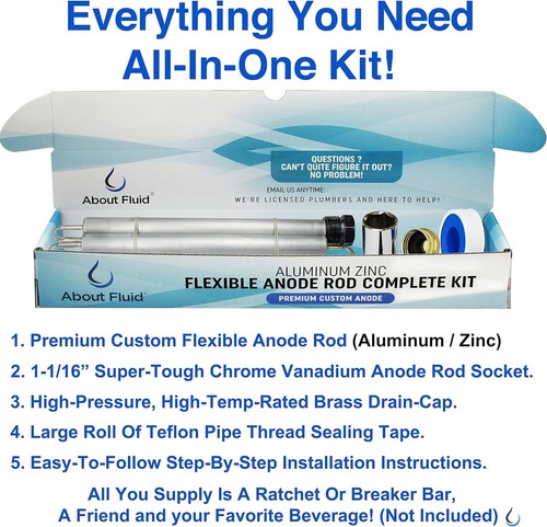 Complete Installation Kit for Aluminum Zinc Anode Rod - Odor Fix & Removal Tool - Bild 7 von 10