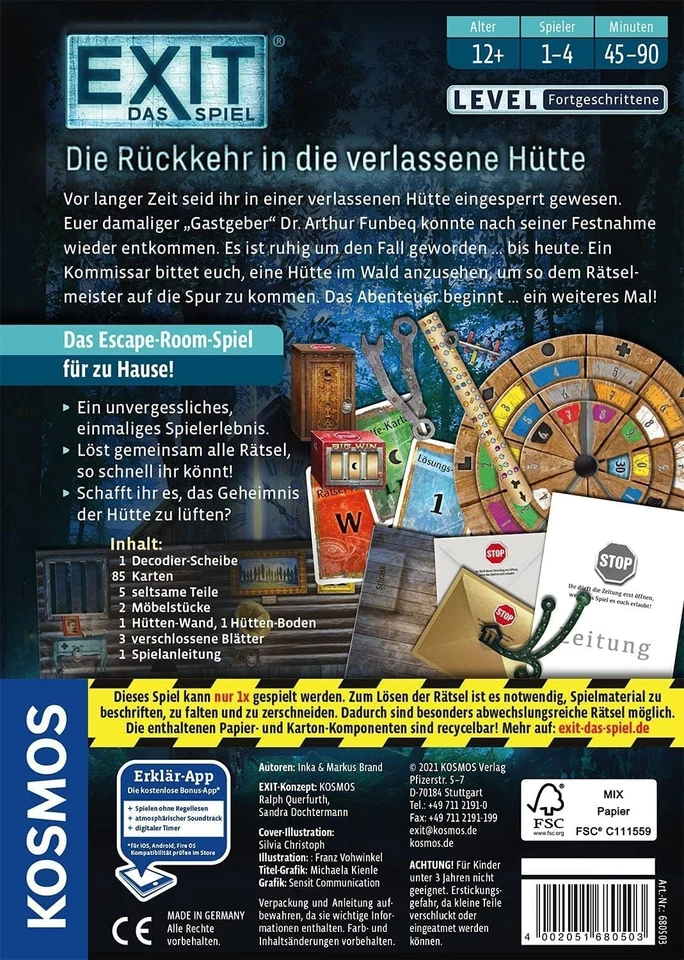 EXIT®-Das Spiel: Die Rückkehr in die verlassene Hütte, 1-4 Spieler ab 12 Jahre - Bild 2 von 4