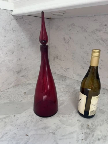 VTG Mid Century Modern Blenko Ruby Red Decanter Art Glass Original Tag #920