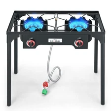 COOKAMP High Pressure Double Propane Burner Outdoor Camping Stove with 0-20 P...