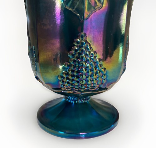 Indiana Glass Iridescent Blue Carnival Glass Pitcher Harvest Grape Vintage 70s - Picture 11 of 11