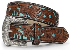 Western-Belts for Women, Men-Belt with Rhinestone Buckle-Belts, Turquoise Carved
